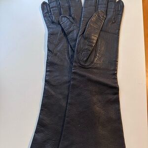 Vintage Opera Length Black Leather Gloves